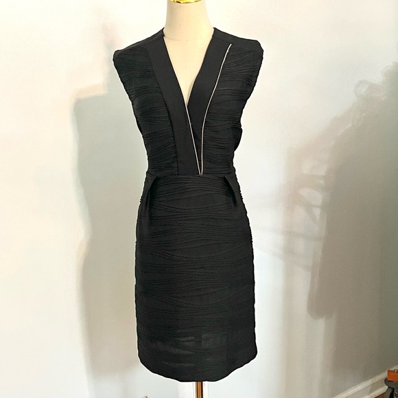 Claudie Pierlot, Paris Black Ruched Cocktail Sheath Dress Plunge,EUC, 38 Size 6 - Picture 2 of 9